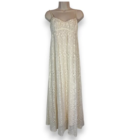 Zara Maxi Dress Lace Embroidery Cottagecore Croquette Prairie Ivory Medium - Picture 13 of 13